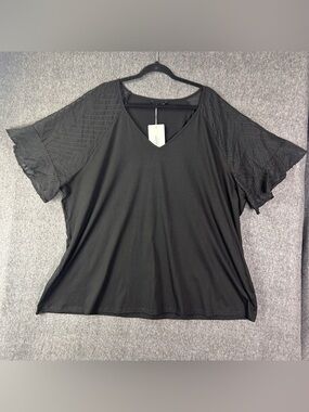 BloomChic Blouse Womens 28 Plus Black Sheer Flutter Sleeve Tunic Top